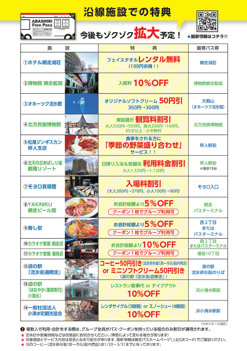 乗り降り自由！あばしりフリーパス　クーポン