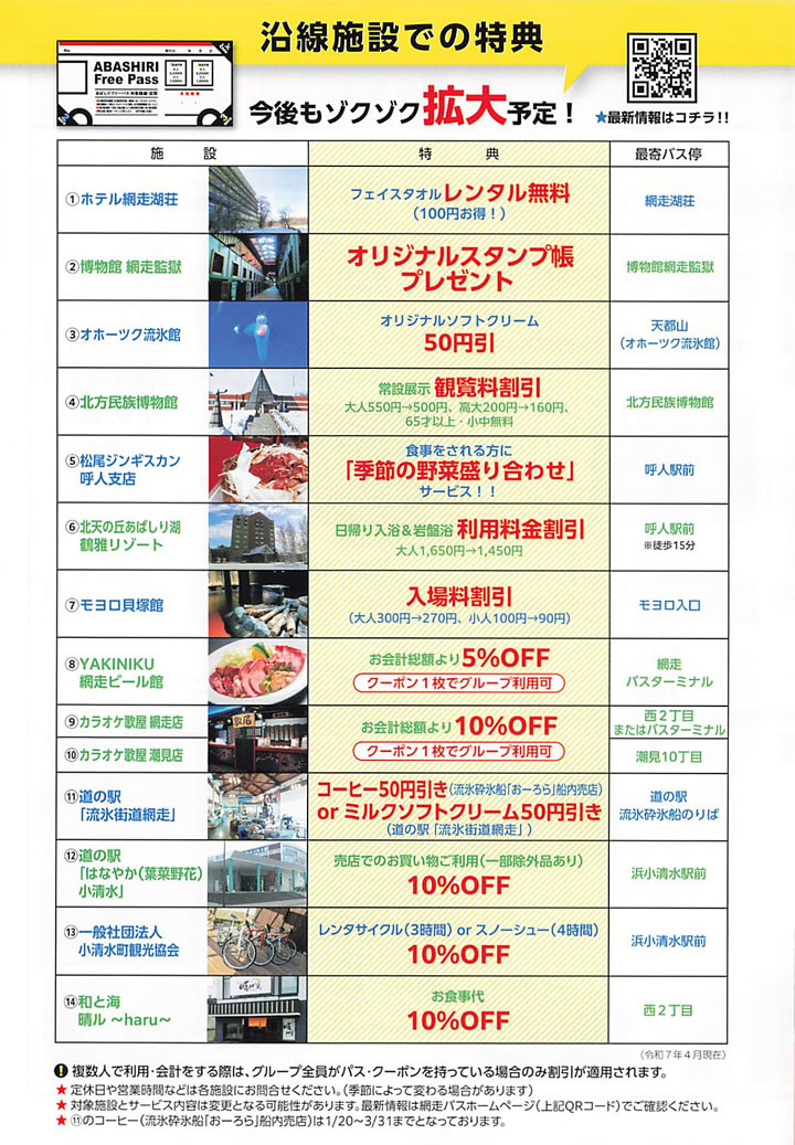 乗り降り自由！あばしりフリーパス　クーポン